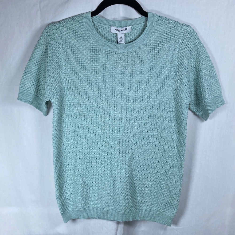 NWY Nine West Muted Turquoise Spring Sweater Knit Top Sz XS to Small Soft Girl